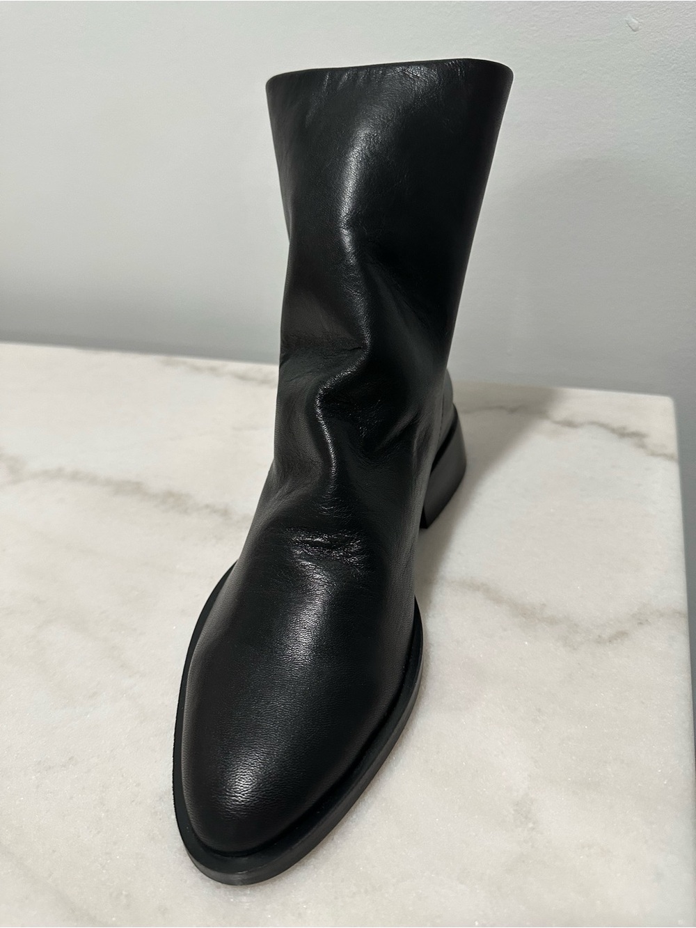 Steve Madden Black Leather Mid-Calf Ankle Boot